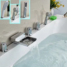DecK Mounted Bathtub Waterfall Faucet Bath Mixer Faucet 5 piece for Bathroom Bathtub in Chrome