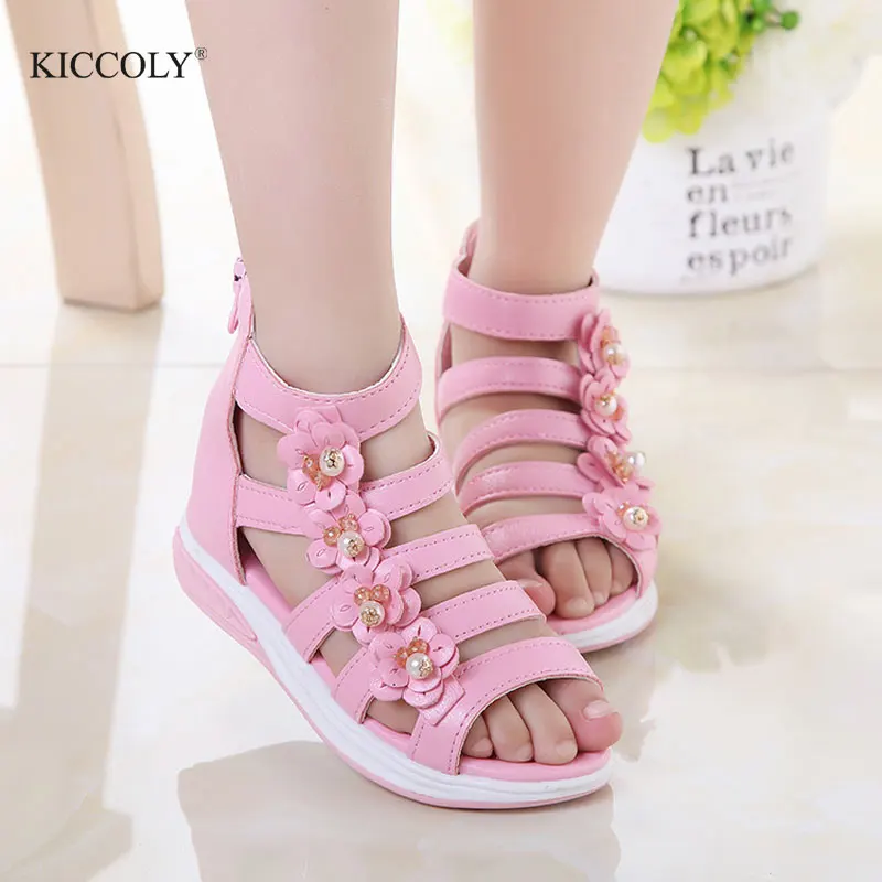 2017Summer Children Sandal Flowers Girls Gladiator Sandals Rubber