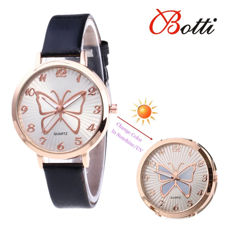 

New Fashion Watch Temperature Change Color Women Watch Sun UV Color Change Women Butterfly Quartz Wristwatches bayan kol saati
