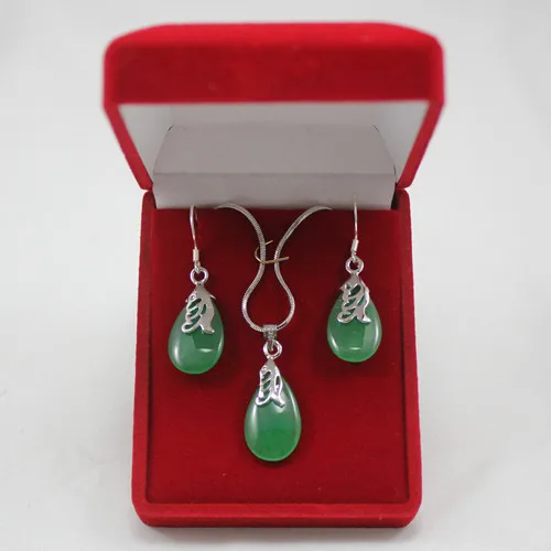 

2 colors wholesale romantic green/purple silver plated waterdrop pendant & earring jewelry set s001 5.31