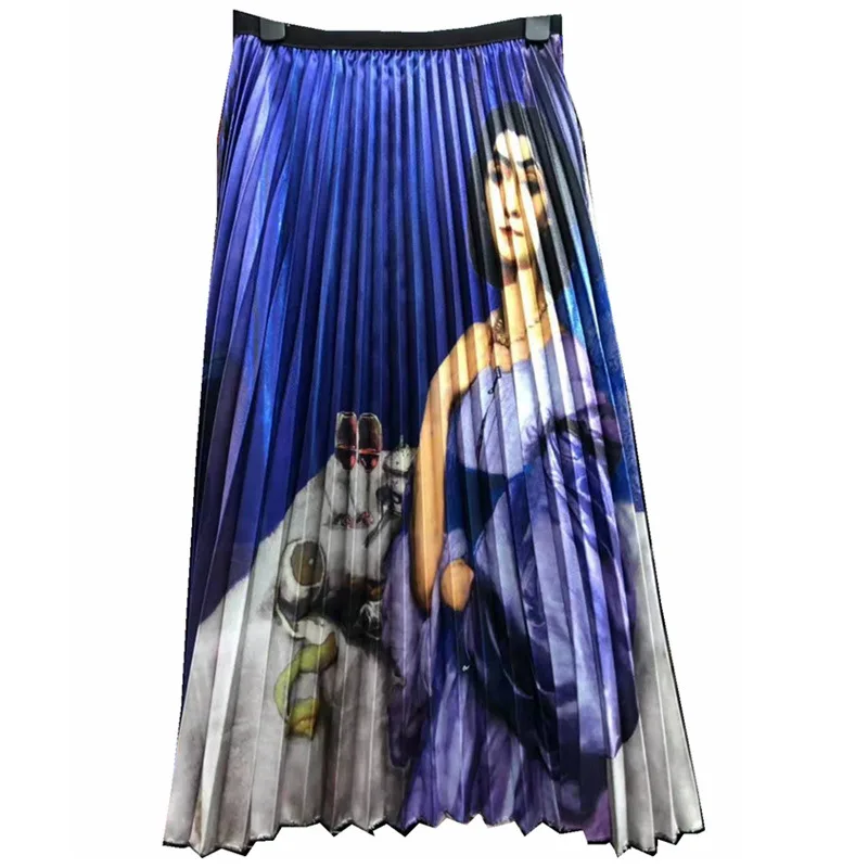 REALEFT Весна Лето Винтаж мультфильм печатных длинные юбки новое поступление высокая талия тюль плиссированные макси юбки для женщин