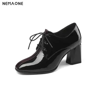 

NEMAONE New High Heels Pumps Genuine Leather Shoes Woman Ladies Sexy Chaussure Female Lace Up Casual Loafer Shoes Large Size