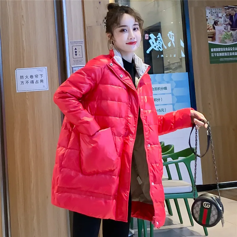 

Autumn Winter Women Midi Long Jackets Casual White Duck Down Jacket Parka Female Warm Long Sleeve Thin Down Outerwear Coat A1568