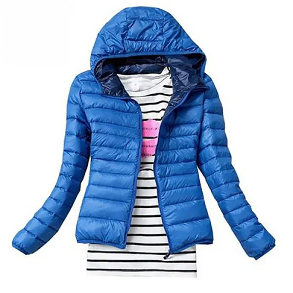 Женские зимние осенние короткие парки с капюшоном, длинные рукава, карманы на молнии, одноцветные повседневные теплые женские куртки, размер XS-XL - Цвет: Синий