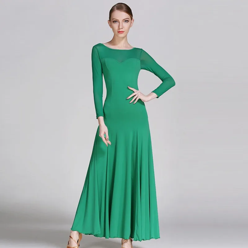 Гладкие Бальные платья для бальных танцев вальс испанское платье Фламенго танцевальное платье зеленые танцевальные костюмы обычные платья