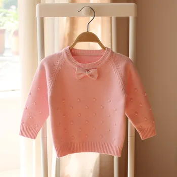 

2019 spring and autumn new baby kids sweater Children sweater girl sweaters bow pink blue