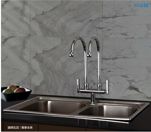 new arrival brass double pipe single cold deck mounted kitchen faucet sing tap