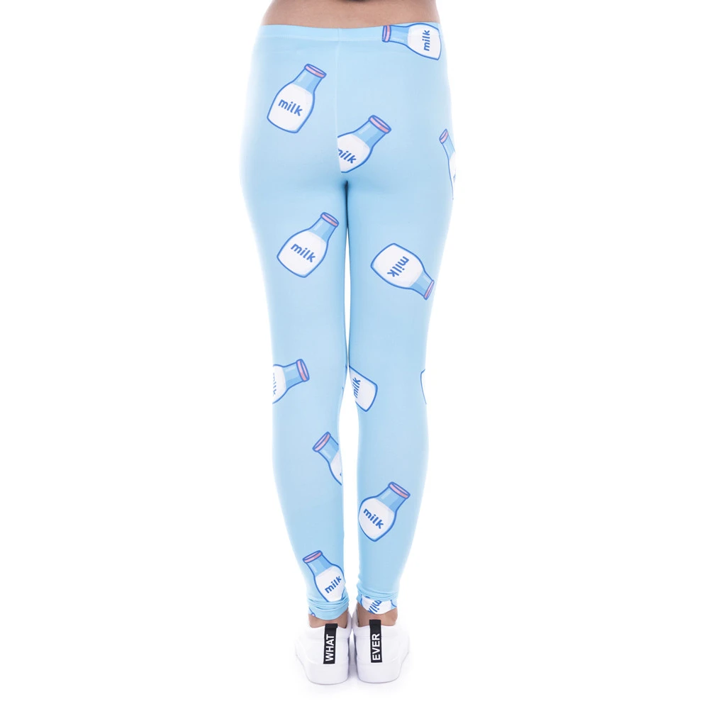 Женские леггинсы с высокой талией голубые молочным принтом|printed leggins|leggins for