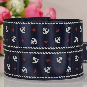 

free shipping 50 yards 1 " 25 mm unique anchor pattern print grosgrain tape ribbon DIY hair bow