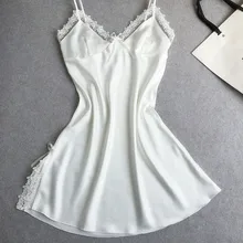 New Womens Solid Silk Lace Spaghetti Strap Gown Bathrobe Sexy Charming Temptation Lingerie Nightgowns Sleepshirts SZ