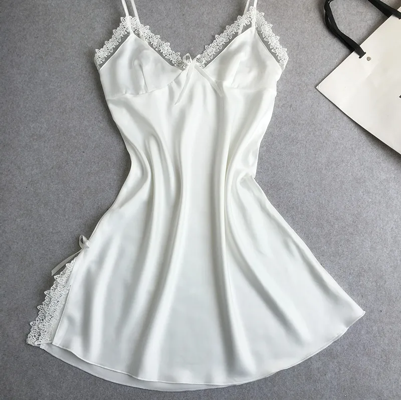 New Womens Solid Silk Lace Spaghetti Strap Gown Bathrobe Sexy Charming Temptation Lingerie font b Nightgowns