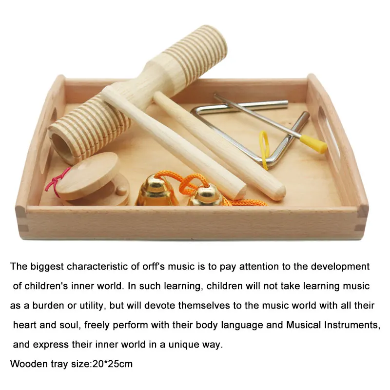 Деревянный набор инструментов Монтессори с поддоном Orff обучающий материал ударный производитель шума Развивающие игрушки для детей MA0964H