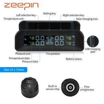 

Car Tire Pressure Monitoring System Real-time Tyre Alarm Solar TPMS USB Charge Digital LCD 4 Sensor for Off-road Vehicle Minibus