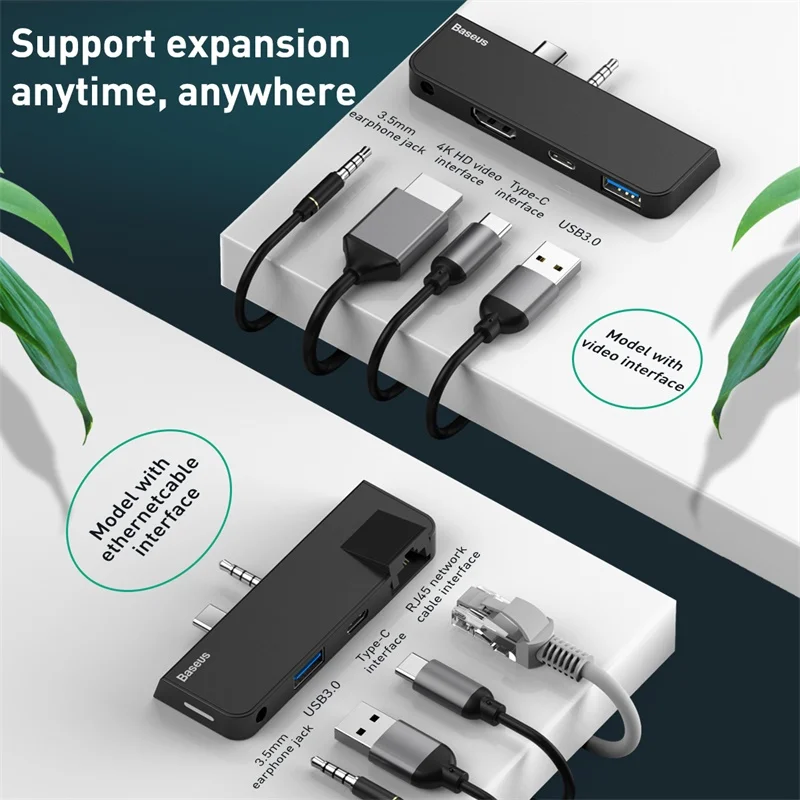 Baseus Multi USB C HUB to USB 3.0 HDMI RJ45 For Surface Go Pro 4 in 1 USB C HUB Splitter Adapter USB HUB Accessories