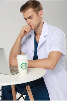 

2017 New!Hospital Clinic Salon Doctor Man S Sleeve Medical Coat Pharmacy Work Uniform Professional Collar Coat