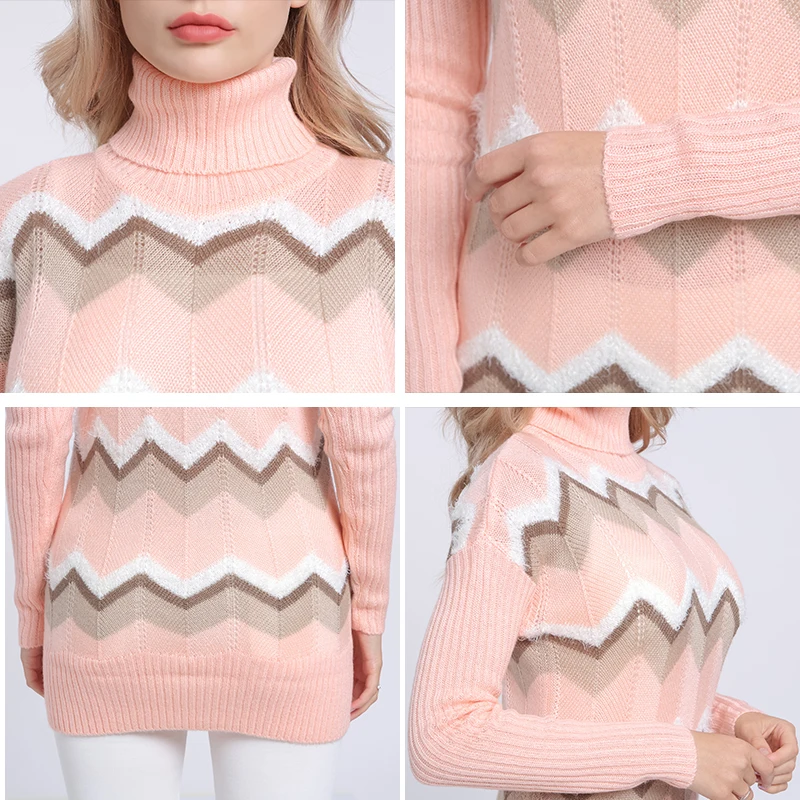MS VASSA Plus size Sweaters Ladies 2018 New Knitted stripe Women pullovers Autumn Winter Turtleneck jumpers oversized 5XL