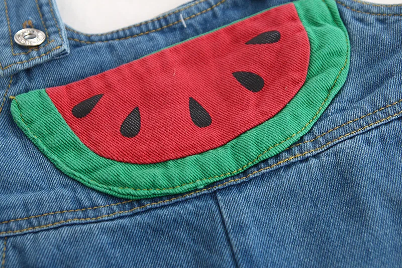 Джинсовый комбинезон для мальчиков и девочек с принтом арбуза|Полукомбинезоны| |