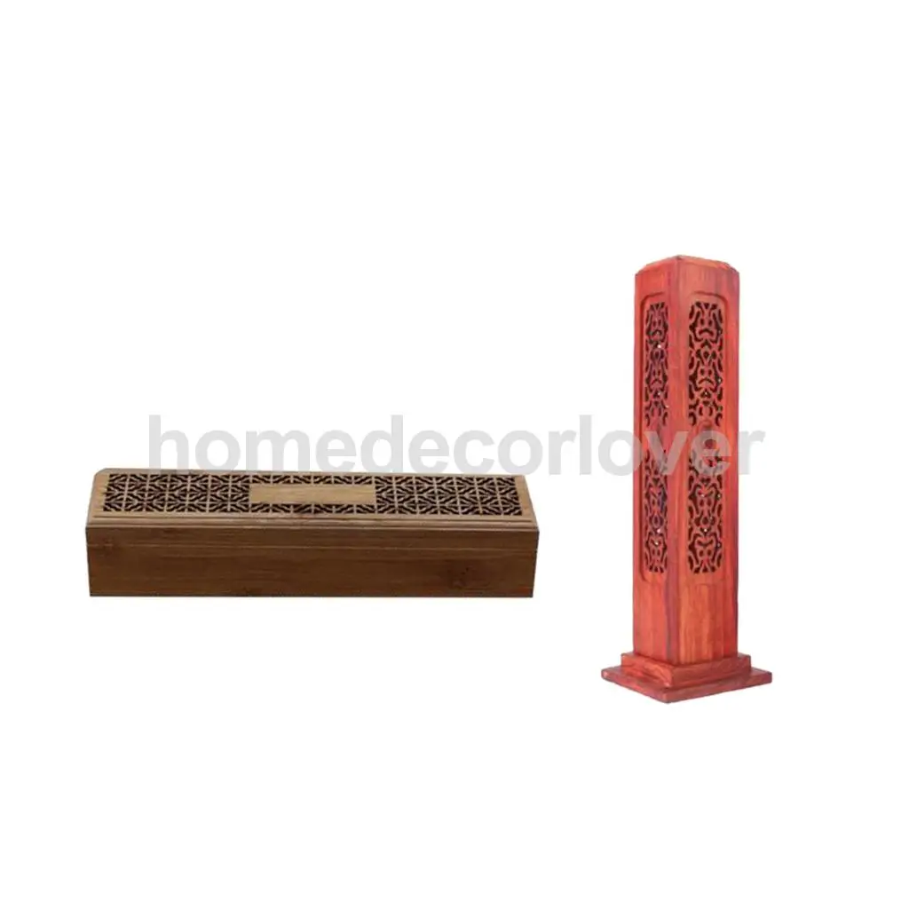 1Pcs Wooden + 1Pcs Bamboo Decorative Incense Stick Cone Burner Tower