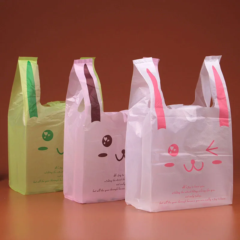 50 шт./лот, хорошее качество, Мультяшные пластиковые пакеты для еды, 30X48 см, сумки для покупок с кроликом, упаковка для овощей, Подарочная сумка HK098