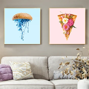 

Cartoon Food Plants Animals Poster Fruit Pineapple Home Decor Wall Painting For Living Room Modern Art Print on Canvas
