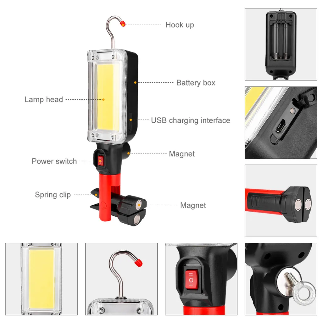 Переносной прожектор рабочий свет COB Светодиодный индикатор факела Магнитный ручной работы Домашний гаражный аварийный свет автомобиля
