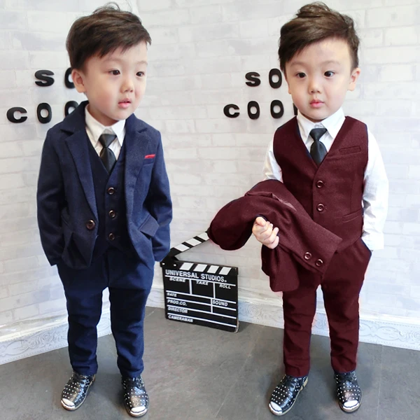 

Children Boys Formal Suit Gentleman 3 PCS Set Jacket Pants Vest for Wedding Birthday Party
