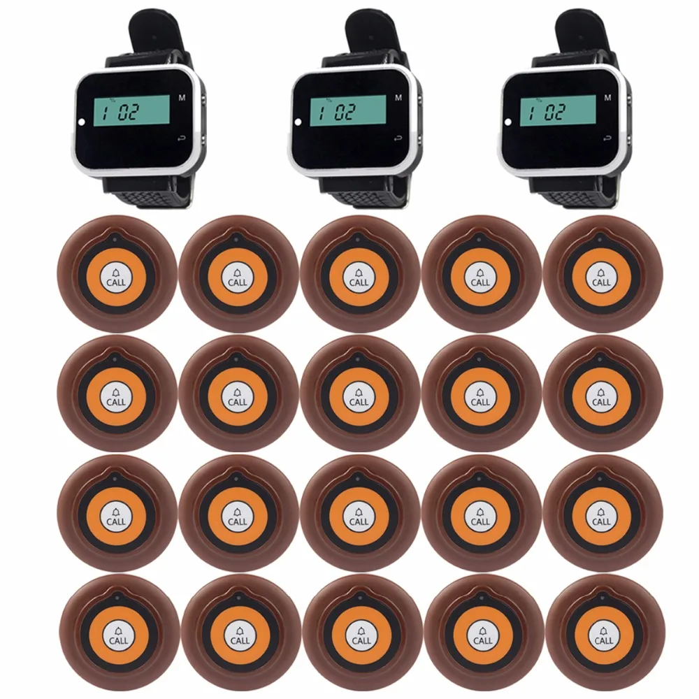 

Vibrating Restaurant Pagers Call System Wireless Pager Beeper 3 Watch Receiver + 20 Call Button Transmitter Customer Service