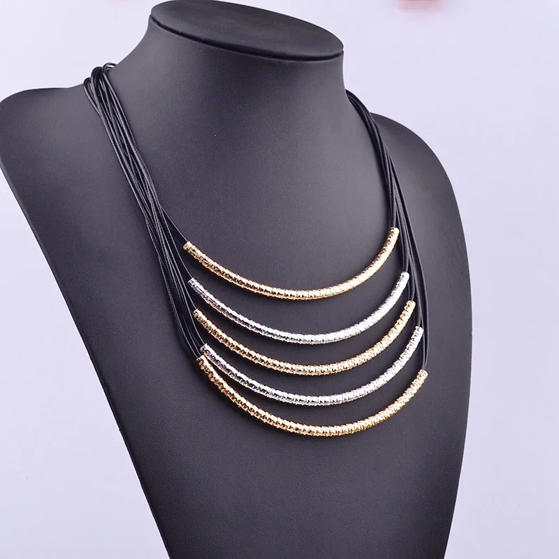 Bohemian Black Rope Chain Arc shaped Stamp Mix Color Copper Pipe