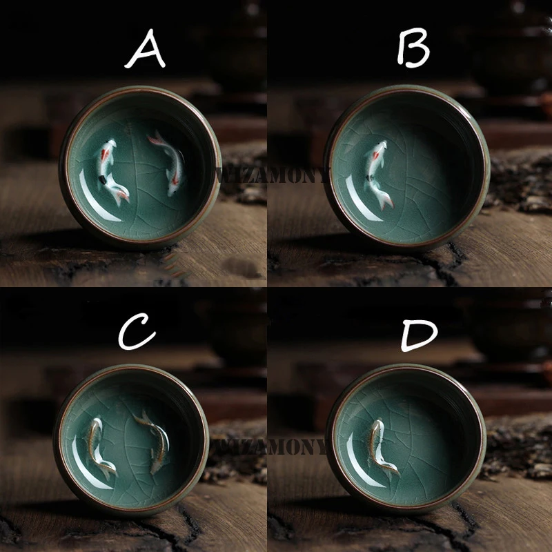 Китайский фарфоровый чаша Longquan Celadon чайное блюдце для чая золотая рыбка 60 мл