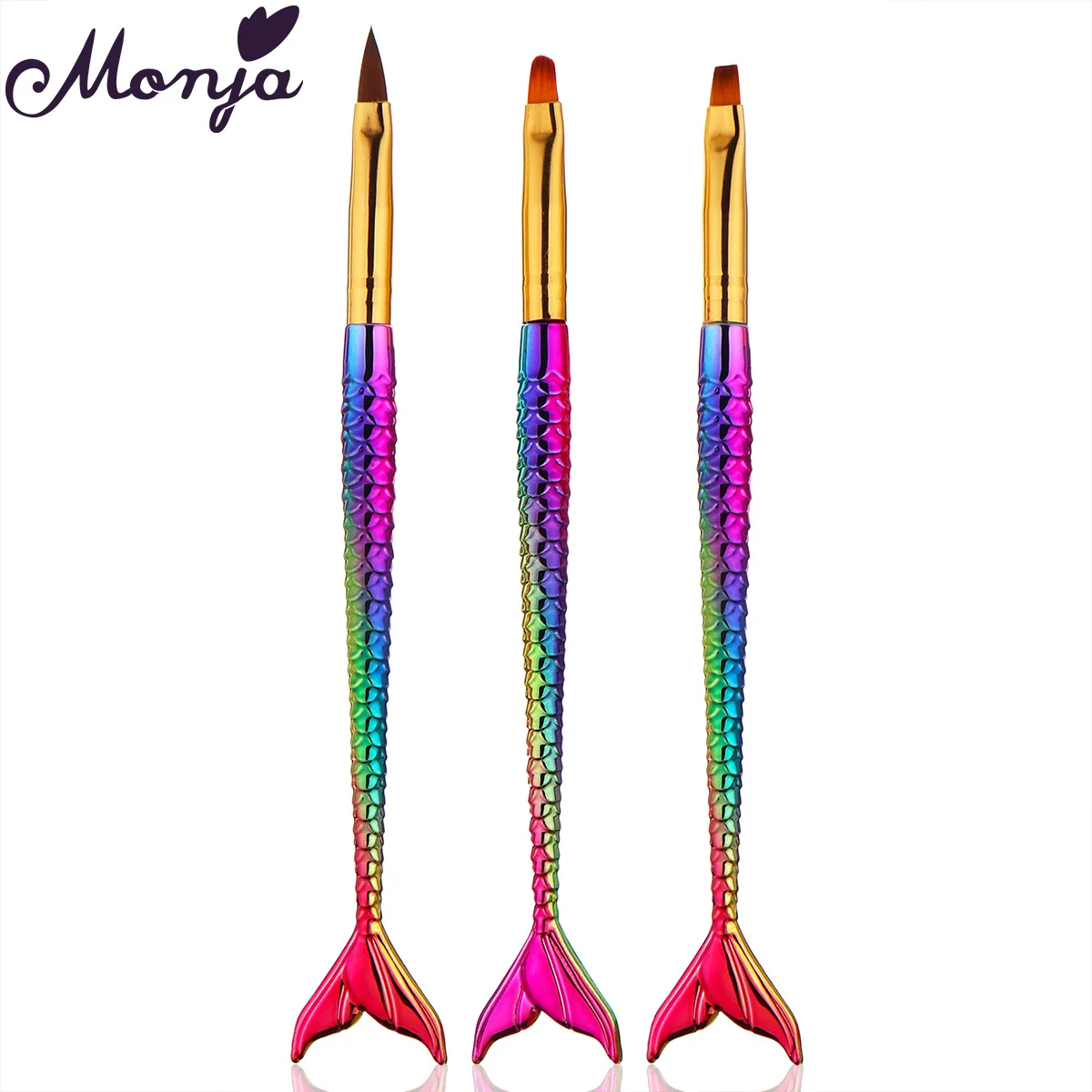 Monja, 3 шт., цветная ручка русалки, для дизайна ногтей, акриловая, УФ-гель для наращивания, кисть для рисования, жидкая пудра, ручка для рисования