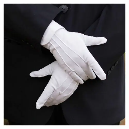 Cotton Gloves New Mens Cotton White Tuxedo Gloves Formal Uniform Guard Band Butler 1 Pair