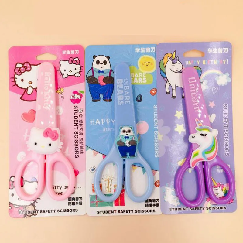 

2 Pcs Kawaii Unicorn Flamingo Hello Kitty Bare Bear Cartoon Safe Scissor Stationery Student Kids Gift Stationery School Supplies