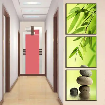 

3 Pieces Still Life Canvas Painting Stone Green Bamboo Painting Canvas Prints Wall Pictures for Living Room Unframed