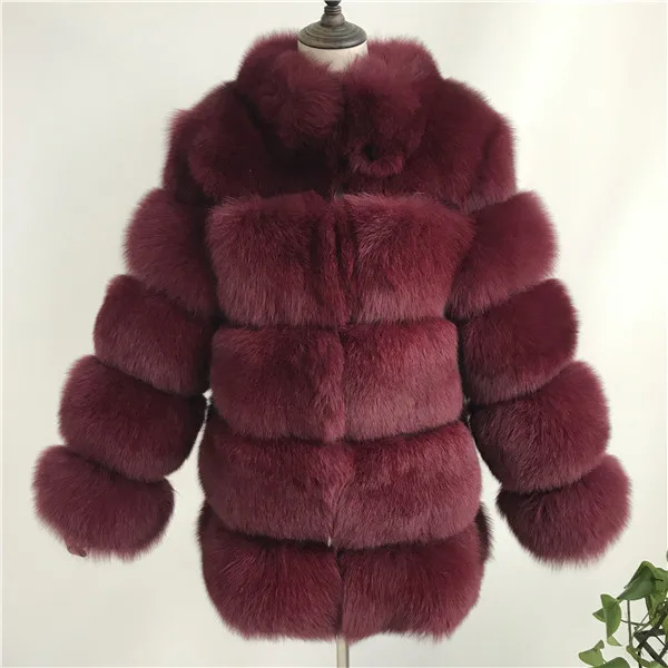 Пальто из натурального меха, зимняя куртка, одежда из натуральной лисы,, модная,, Полный Пелт, Женское пальто из натурального Лисьего меха, зимнее пальто для женщин - Цвет: Wine red