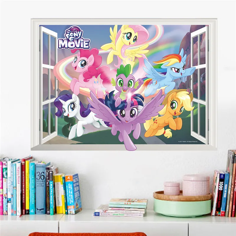 

3d vivid window Cartoon unicorn height measure wall Stickers For Kids Rooms Wall Decal Children Nursery refrigerator Room Decor
