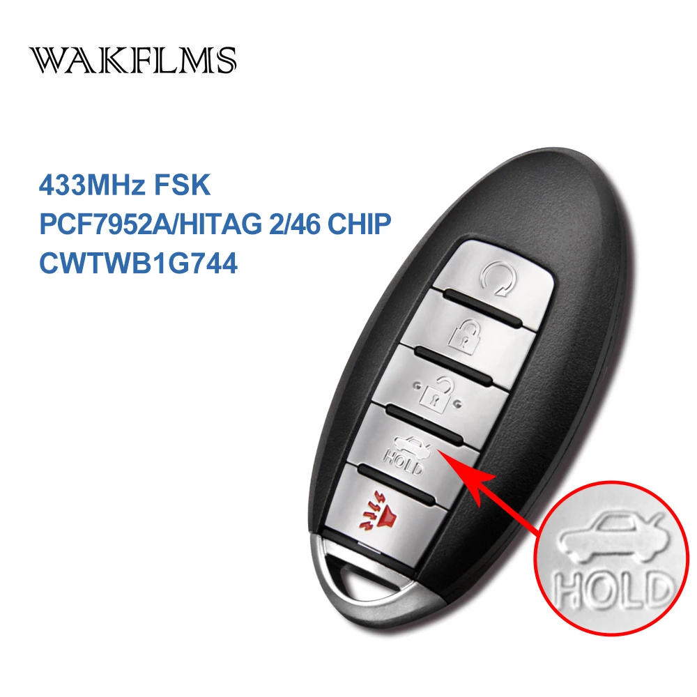 5 buttons Smart Remote Car key 433MHz for Nissan Patrol Armada 2017 with PCF7952A HITAG 2 46 CHIP CWTWB1G744 No Mark (2)