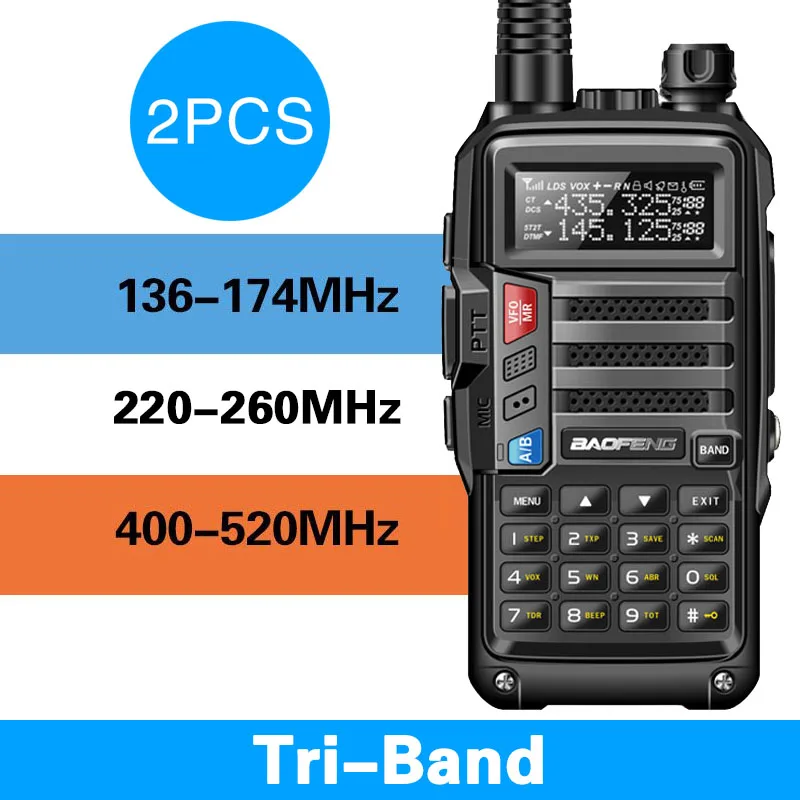 2 шт трехдиапазонное радио BaoFeng UV-S9 8 Вт Высокая мощность 136-174 МГц/220-260 МГц/400-520 МГц портативная рация Любительская портативная двухсторонняя рация
