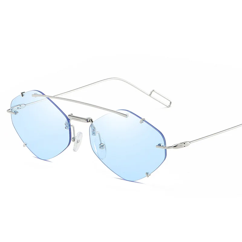 YOOSKE солнцезащитные очки без оправы для женщин и мужчин Роскошные брендовые маленькие многоугольные солнцезащитные очки оттенки дамские сплав очки в стиле стимпанк UV400 - Цвет линз: Синий