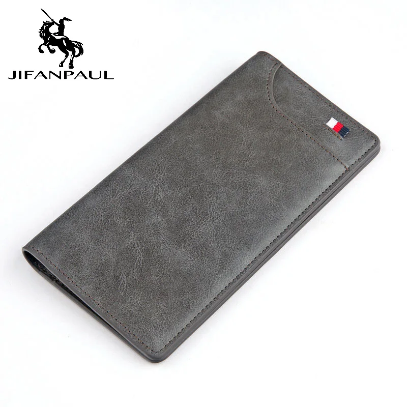 Мужской длинный кошелек в европейском и американском ретро стиле, кожаный Повседневный Кошелек с лентами - Цвет: CPJ-01 Dark gray