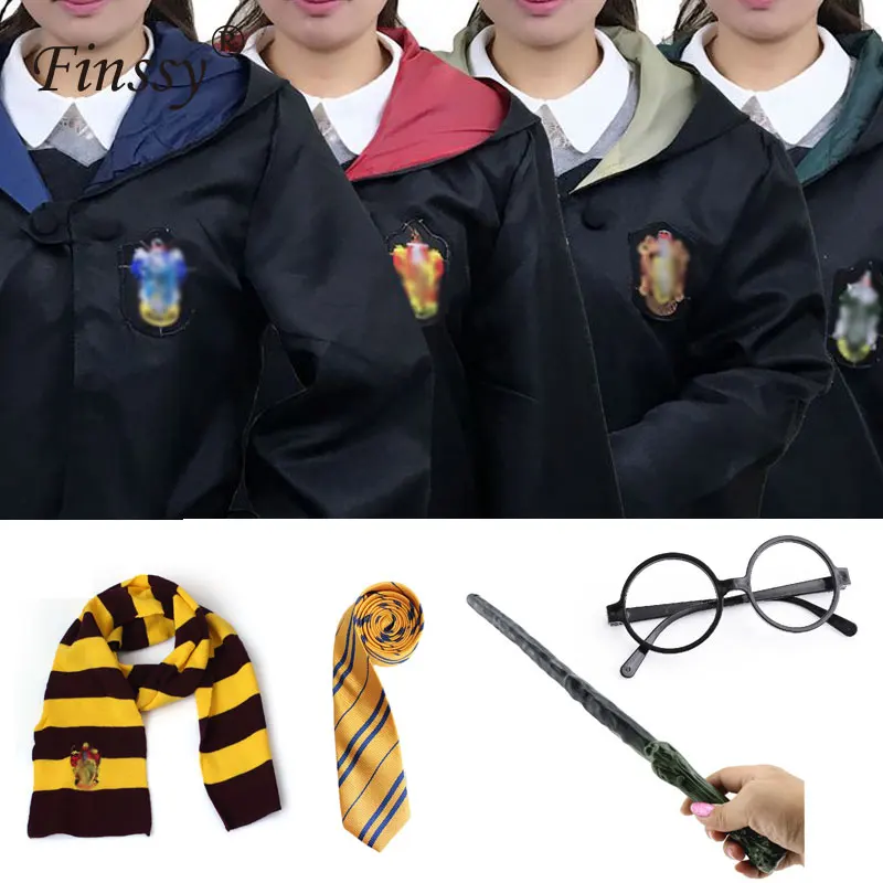 Костюм Харриса халат плащ с галстуком шарф палочка очки Ravenclaw Gryffindor Hufflepuff Слизерин Хэллоуин Карнавал Cos