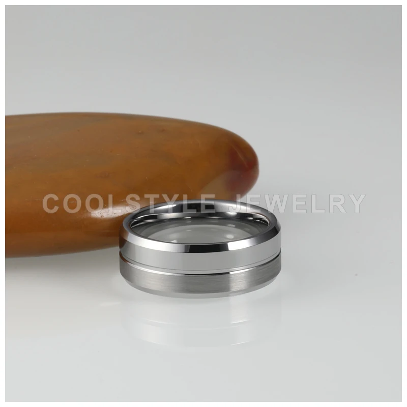 Мужская обручальное кольцо Классический 8 мм вольфрамовое кольцо матовый полированный с центральной канавкой и скошенными краями