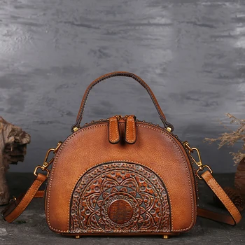 

Free Shipping Women Handmade Bag Genuine Leather Ladies Shoulder Bags Vintage Retro Bag Messenger Crossbody Bags Women Handbag
