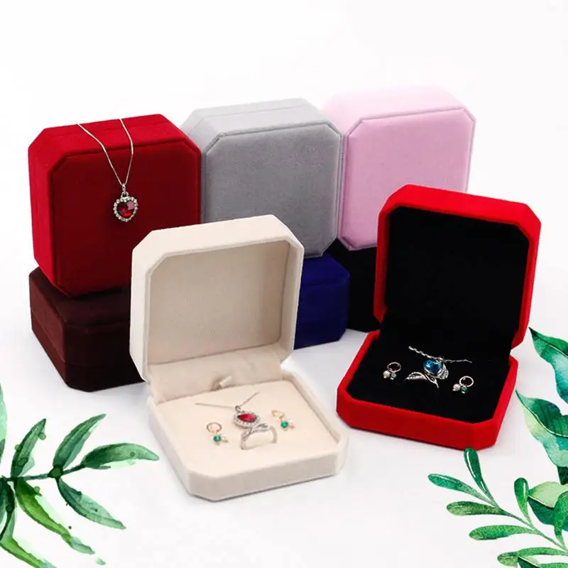 Velvet Jewelry Box For Rings Earring Necklace Set Display Square ...