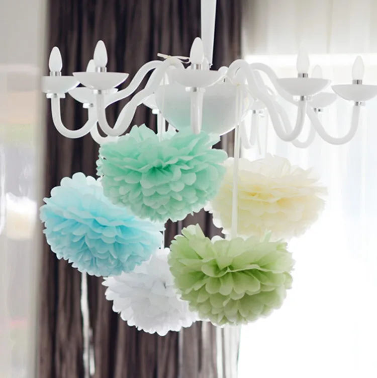 

4''(10CM) Tissue Paper Pom Poms DIY Crafts White Paper Flower Ball Pompom For Home Garden Wedding Birthday Party Decoration
