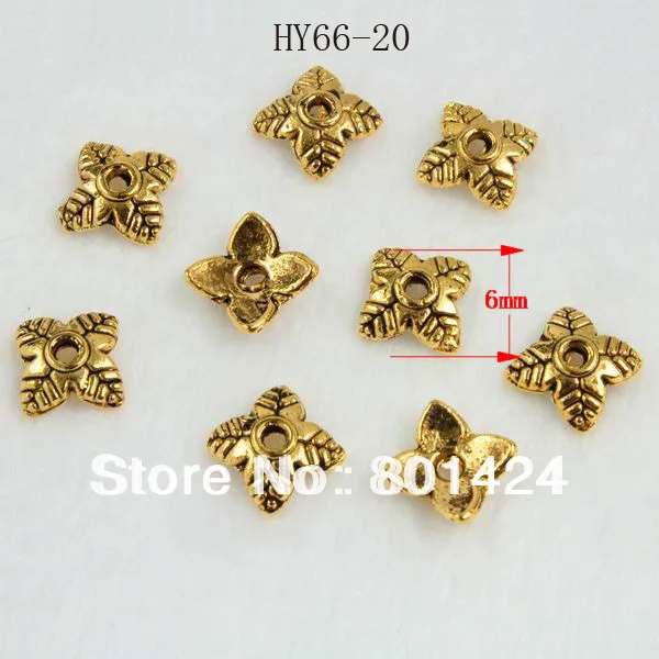 

free shipping 66-20 250pcs tibetan Antique StyleTone Small Flower antique gold plated spacer beads caps
