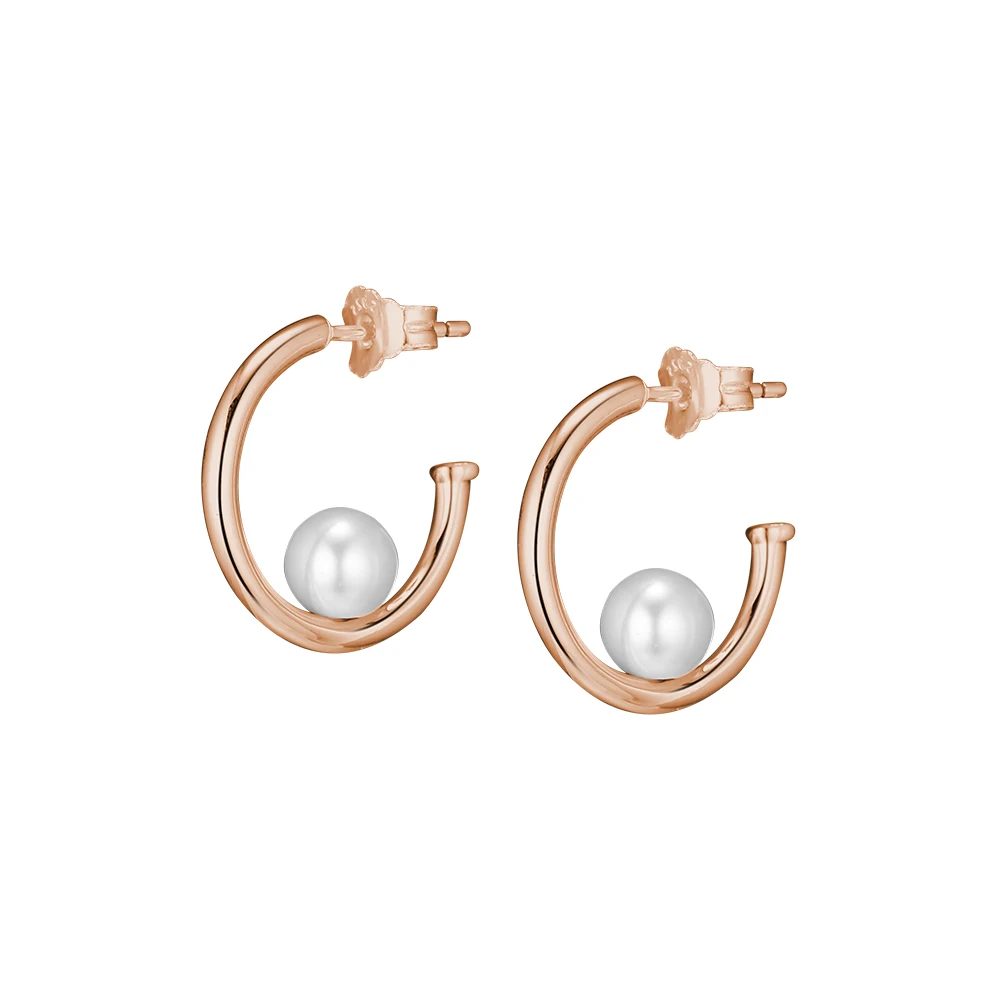 

Rose Contemporary Pearls Hoop Earring 100% 925 Sterling-Silver-Jewelry Free Shipping