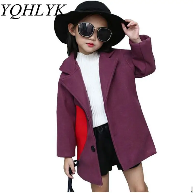 

New Fashion Autumn Winter Girls Coat 2018 Korean Children Long-Sleeve Lapel Woolen Overcoat Casual Comfortable Kids Clothes W136