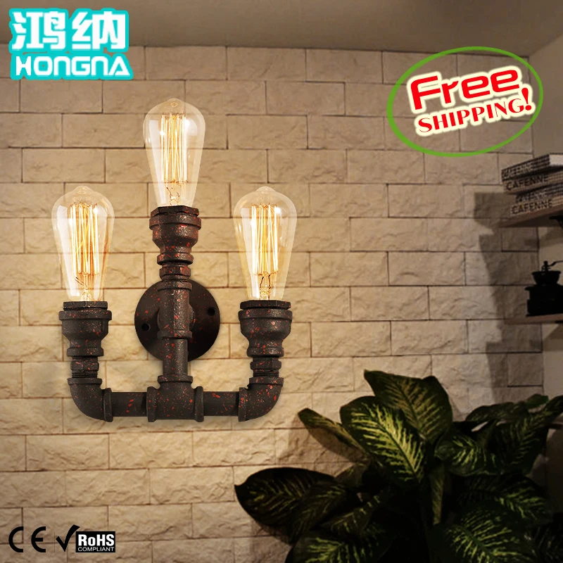 

American wrought iron water pipe wall lamp vintage bar table ofhead wall lamp