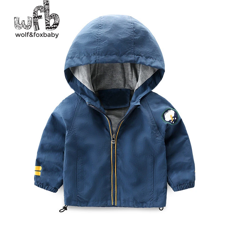 Retail 2-8 years long-sleeved pure color hooded coat windbreaker boy spring fall autumn