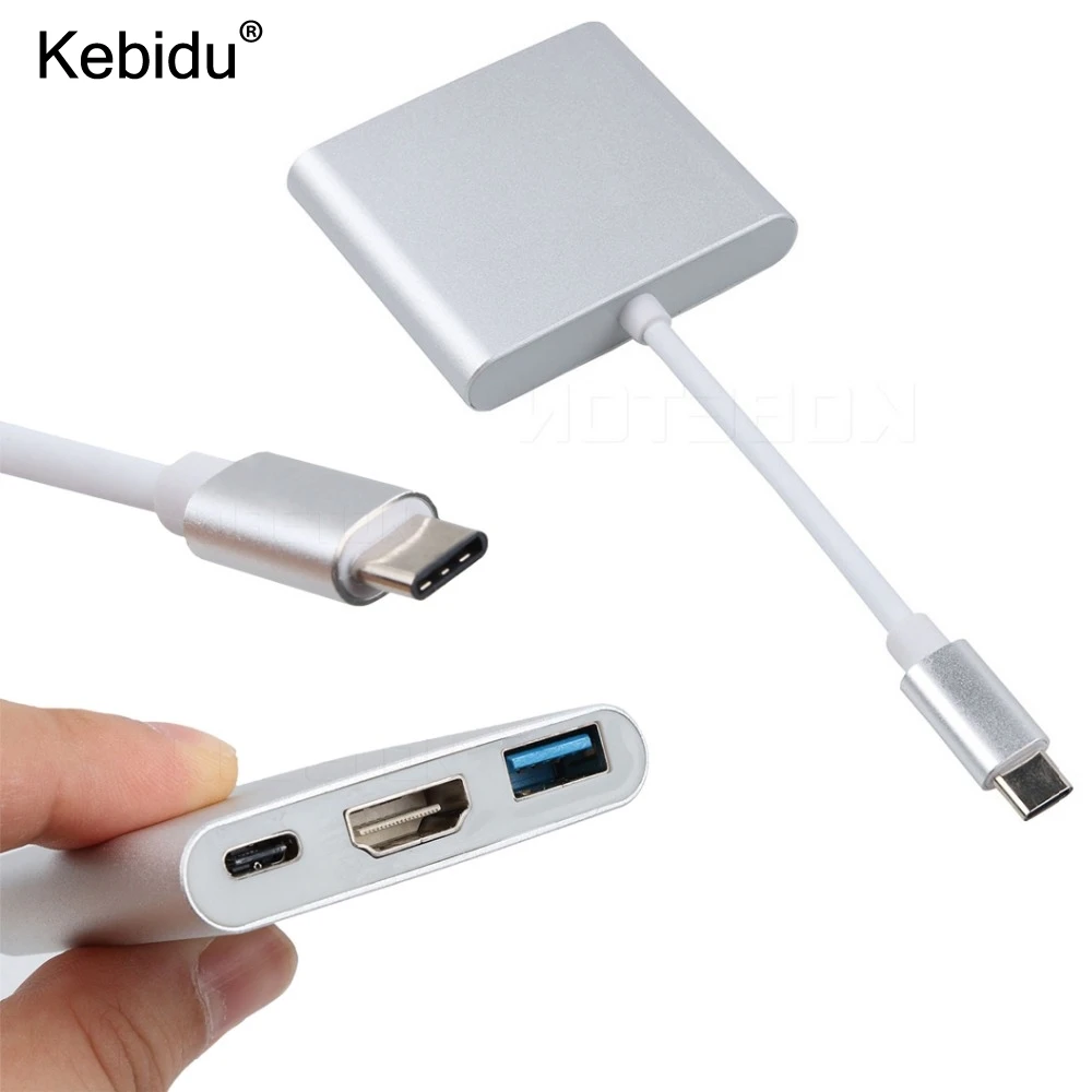 

kebidu 3 in 1 USB-C USB HUB Male to Female USB 3.1 Type-c To HDMI USB 3.0 Charging Adapter For Macbook Air 12 Converter